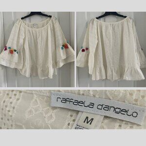 Raffaela d’Angelo Boho White Cotton Top with Colorful Tassels 20137